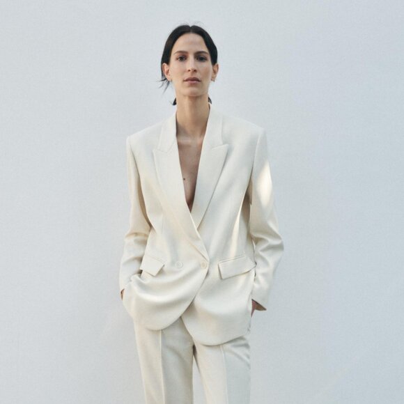 NEW ZARA ZW COLLECTION DOUBLE BREASTED OVERSIZED JACKET Ecru 2380/677 - Picture 1 of 8